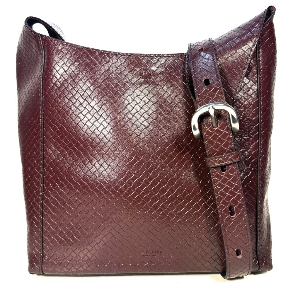 RAG & BONE Belize Basketweave Leather Shoulder Bag-Burgundy color